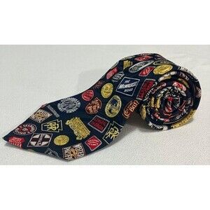 Museum Artifacts Men's Necktie Tie Silk Railroad Life Routes & Logos RR Classic